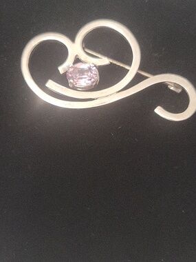Genuine Amyethyst and Solid Sterling Silver Brooch